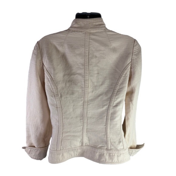 ETCETERA MOTO BUTTON DOWN JACKET SIZE 4 BEIGE LINEN BLEND TWILL EUC SKU0584 - Picture 6 of 8
